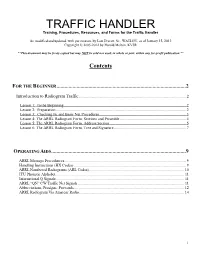 TRAFFIC HANDLER Training, Procedures, Resources, and Forms for the Traffic Handler