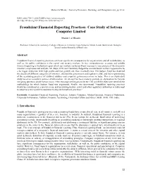 Fraudulent Financial Reporting Practices: Case Study of Satyam Computer Limited