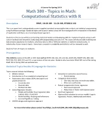 Math 380 - Topics in Math: Computational Statistics with R