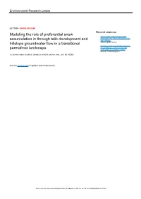 Modeling the Role of Preferential Snow Accumulation in Through Talik OPEN ACCESS Development and Hillslope Groundwater ﬂow in a Transitional