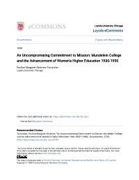 An Uncompromising Commitment to Mission: Mundelein College and the Advancement of Women's Higher Education 1930-1950