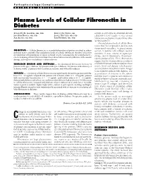 Plasma Levels of Cellular Fibronectin in Diabetes