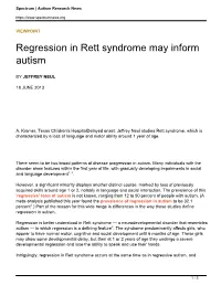 Regression in Rett Syndrome May Inform Autism