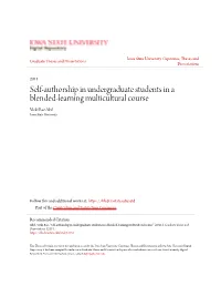 Self-Authorship in Undergraduate Students in a Blended-Learning Multicultural Course Vicki Rae Abel Iowa State University