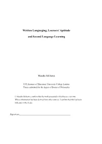 Written Languaging, Learners' Aptitude and Second Language