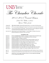 Chamber Chorale Tour Program 2014