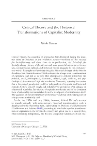Critical Theory and the Historical Transformations of Capitalist Modernity