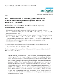 HPLC Determination of Antilipoxygenase Activity of a Water Infusion of Ligustrum Vulgare L