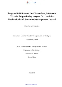 Targeted Inhibition of the Plasmodium Falciparum Vitamin B6 Producing Enzyme Pdx1 and the Biochemical and Functional Consequences Thereof