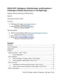 POL211H1F: Intelligence, Disinformation, and Deception— Challenges of Global Governance in the Digital Age