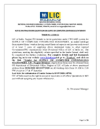 TENDER NOTICE for SUPPLY of COMPUTER CONTINUOUS STATIONERY S.NO ACTIVITY DETAILS 1 Tender No