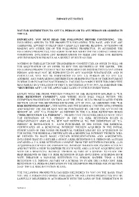 1 Important Notice Not for Distribution