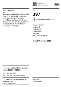 397 New Route Introduced Replacing Bus 396 Between Newton Heath and Ashton- 397 Under-Lyne