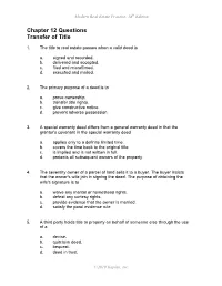 Chapter 12 Questions Transfer of Title