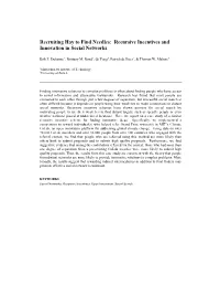 Recursive Incentives and Innovation in Social Networks