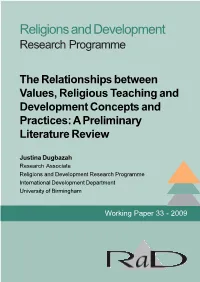 The Relationships Between Values, Religious Teaching and Development Concepts and Practices: a Preliminary Literature Review