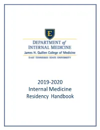 2019‐2020 Internal Medicine Residency Handbook Table of Contents Contacts