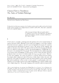 Classical Text in Translation the Tasks of Yiddish Philology