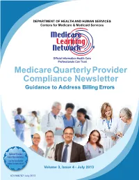 Medicare Quarterly Provider Compliance Newsletter Guidance to Address Billing Errors