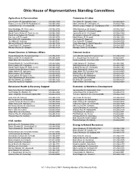 Ohio House of Representatives Standing Committees