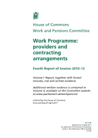 Work Programme: Providers and Contracting Arrangements