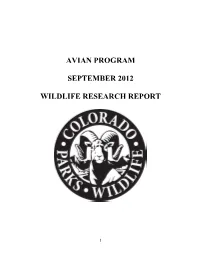 Avian Program September 2012 Wildlife Research Report