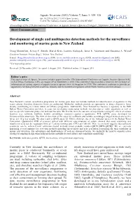 Development of Single and Multispecies Detection Methods for the Surveillance and Monitoring of Marine Pests in New Zealand