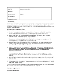 Job Title Assistant Comptroller Job Code Exempt Status Exempt