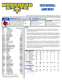 2020 Baseball GAME NOTES