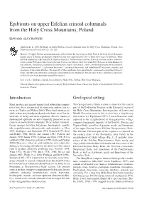 Epibionts on Upper Eifelian Crinoid Columnals from the Holy Cross Mountains, Poland