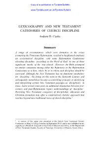 LEXICOGRAPHY and NEW TESTAMENT CATEGORIES of CHURCH DISCIPLINE Andrew D