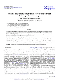 Toward a Large Bandwidth Photonic Correlator for Infrared Heterodyne Interferometry a ﬁrst Laboratory Proof of Concept