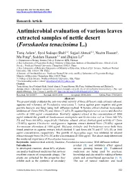 Antimicrobial Evaluation of Various Leaves Extracted Samples of Nettle Desert (Forsskaolea Tenacissima L.)