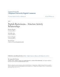 Peptide Bacteriocins – Structure Activity Relationships Hashem Etayash University of Alberta