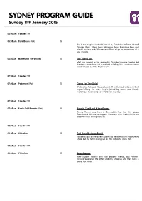 SYDNEY PROGRAM GUIDE Sunday 11Th January 2015