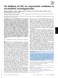 The Inhibition of LSD1 Via Sequestration Contributes to Tau-Mediated Neurodegeneration