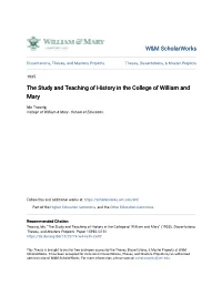 The Study and Teaching of History in the College of William and Mary
