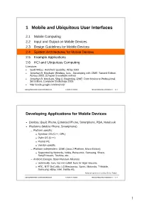 1 2.1 Mobile Computing 2.2 Input and Output on Mobile Devices 2.3