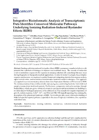 Integrative Bioinformatic Analysis of Transcriptomic Data Identiﬁes Conserved Molecular Pathways Underlying Ionizing Radiation-Induced Bystander Effects (RIBE)