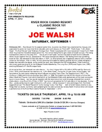 Joe Walsh Saturday, September 1