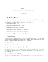 LSA 112 Notes on Basic Phrase Structure