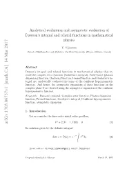 Analytical Evaluation and Asymptotic Evaluation of Dawson's Integral And