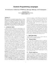 Esoteric Programming Languages