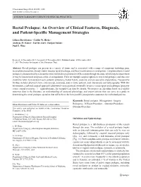 Rectal Prolapse: an Overview of Clinical Features, Diagnosis, and Patient-Specific Management Strategies