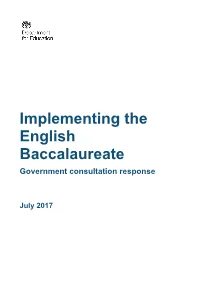 Implementing the English Baccalaureate Government Consultation Response