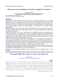 Risk Factors for Development of Transient Tachypnea of Newborns لحديثي الوالدة ا طفال لأل تسارع