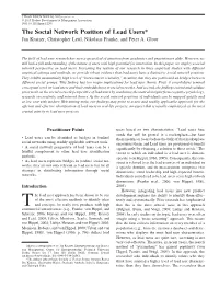 The Social Network Position of Lead Users* Jan Kratzer, Christopher Lettl, Nikolaus Franke, and Peter A