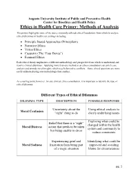 Ethics in Health Care Primer: Methods of Analysis