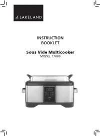 INSTRUCTION BOOKLET Sous Vide Multicooker