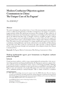 Modern Confucian Objection Against Communism in China: the Unique Case of Xu Fuguan1